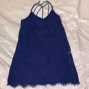 Navy lace skinny strap dress